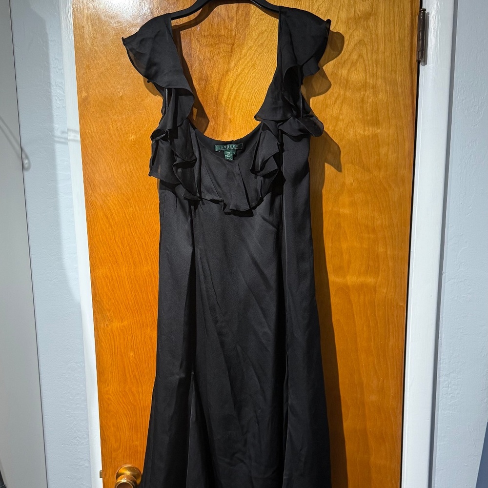 Lauren cap sleeve black lace dress size 12